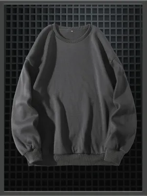 Men's Solid Fleece Crew Neck Pullover Long Sleeves Polyester Casual Trendy Sweatshirt