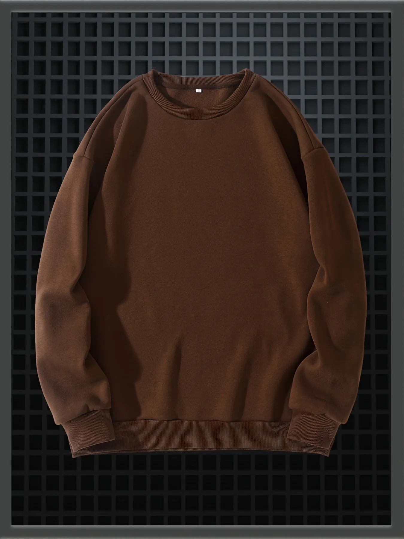 Men's Solid Fleece Crew Neck Pullover Long Sleeves Polyester Casual Trendy Sweatshirt