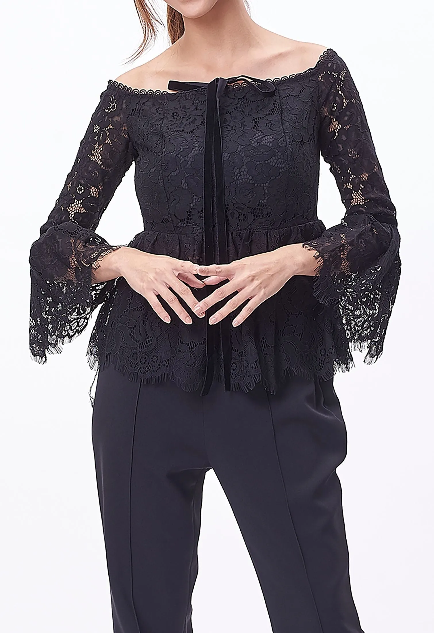 Tie Lacey Embroidered Blouse